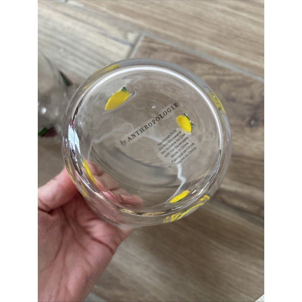 Anthropologie Icon Juice Glasses Set of 2 Corn and Grapes 17oz Clear Glass - Picture 4 of 6